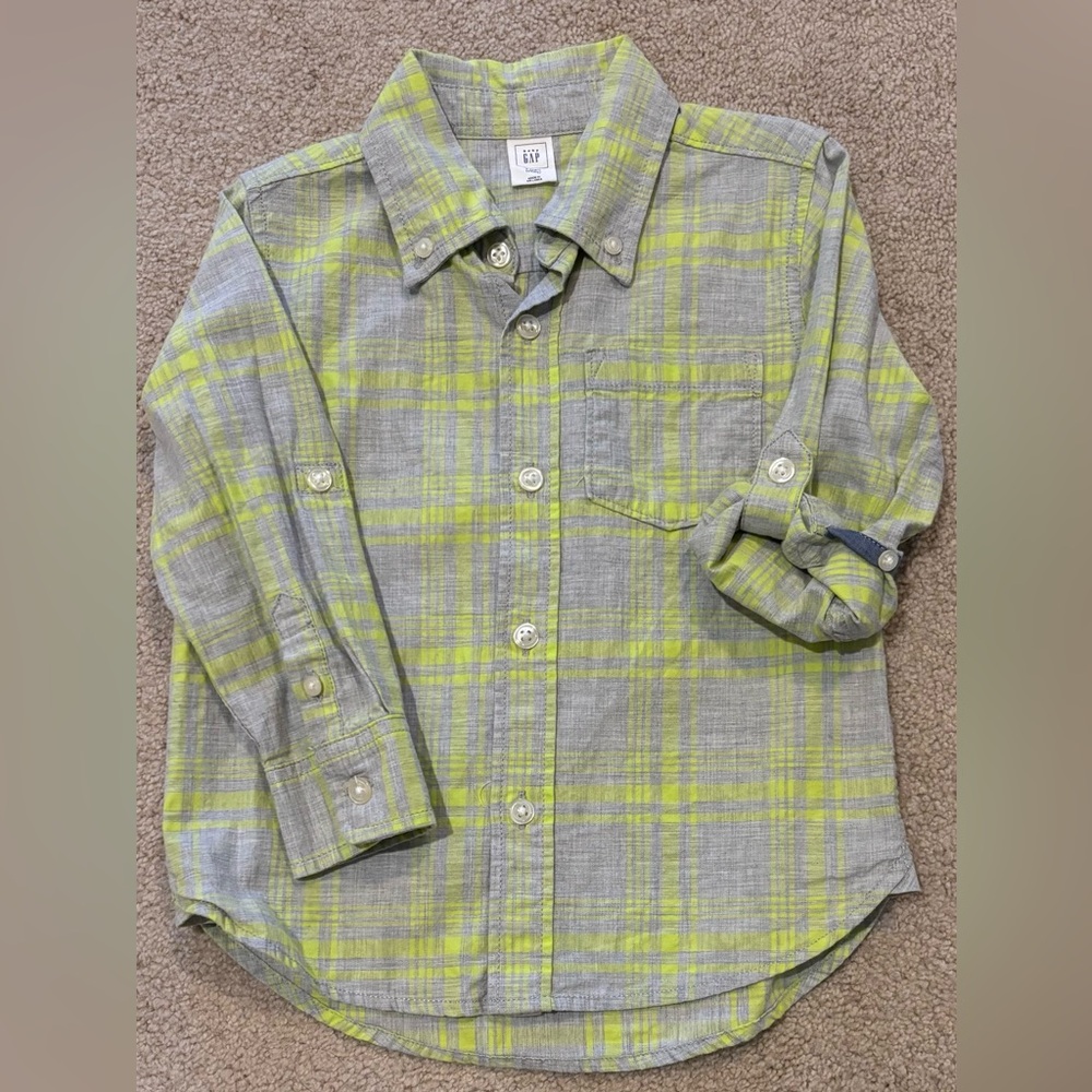 Baby GAP Boys Button-Down Shirt - Gray and Lime, size 3t